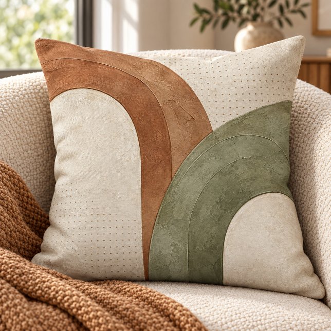Soft Arch Conversation Throw Pillow (Styled preview of the 16 x 16 inch cotton throw pillow, with the same printed artwork on both sides. Painted textures and dots are printed details. Decorative props are not included.)