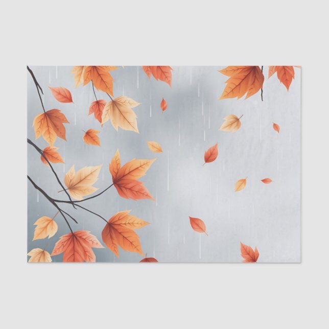 Soft Autumn Leaves with Raindrops Tissue Paper (Front)