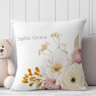 Soft Autumn Spring Floral New Baby Shower Nursery Throw Pillow