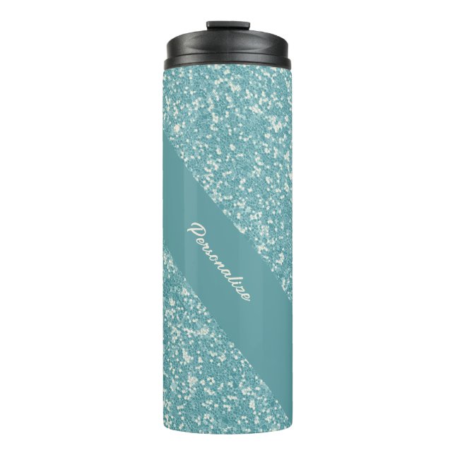 Soft Baby Blue Glitter Trendy Chic Personalized Thermal Tumbler (Front)