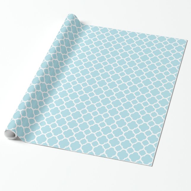 Soft Baby Blue Quatrefoil Pattern Wrapping Paper (Unrolled)