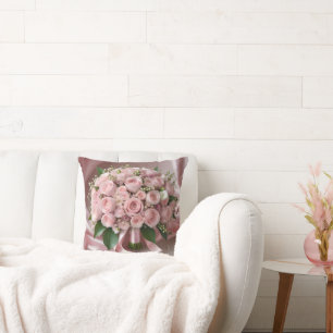 Soft Baby Blush Pink Rose Wedding Bouquet, Throw Pillow