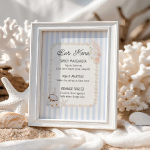 Soft Beach Bridal Shower Bar Menu Poster
