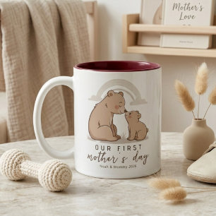Soft Bear Mom Baby First Mothers Day Love Design Two-Tone Coffee Mug
