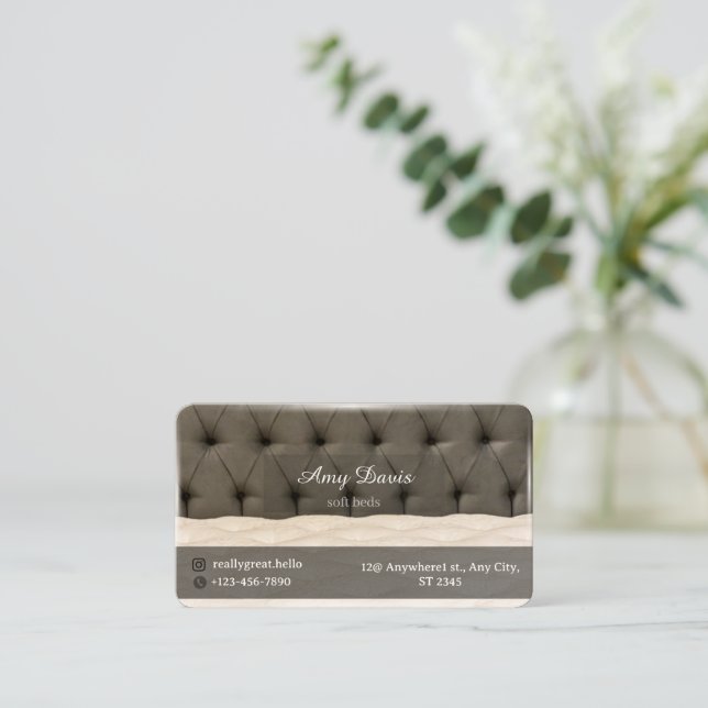 soft beds and pillows minimalism business card (Standing Front)