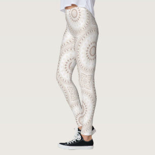 Soft Beige and White Mandala Medallion Leggings
