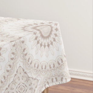 Soft Beige and White Mandala Medallion Tablecloth