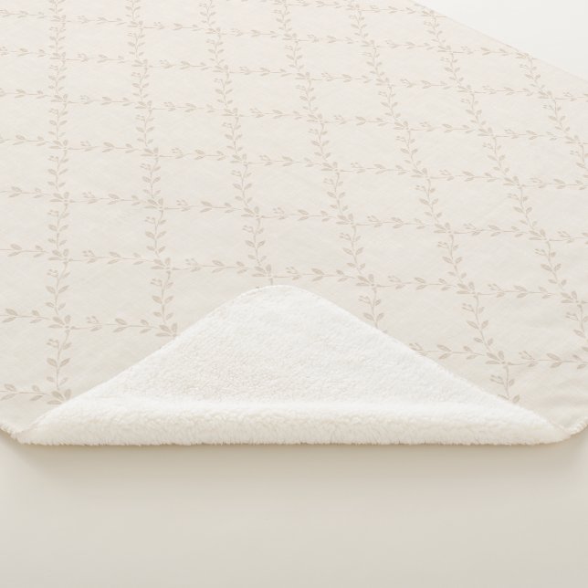Soft Beige Boho Floral Trellis Pattern Sherpa Blanket (3/4)