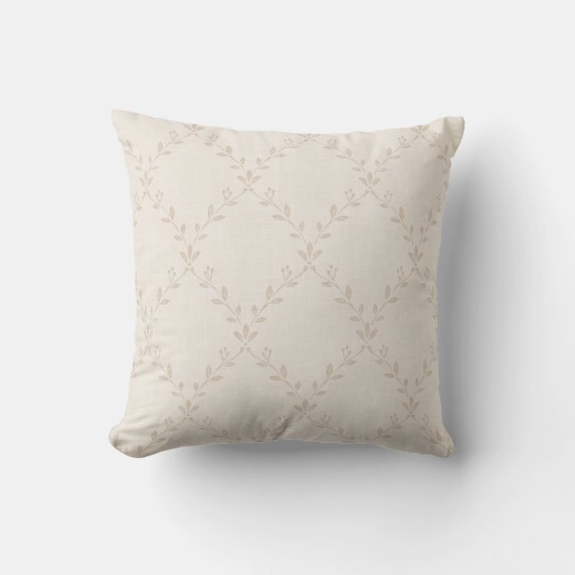 Soft Beige Boho Floral Trellis Pattern Throw Pillow (Front)