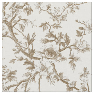Soft Beige Botanical Toile Pattern Fabric