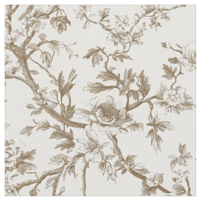 Soft Beige Botanical Toile Pattern Fabric (Close Up)