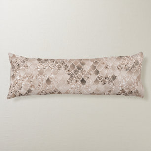 Soft Beige Brown Mermaid Scales Glam 1 Body Pillow