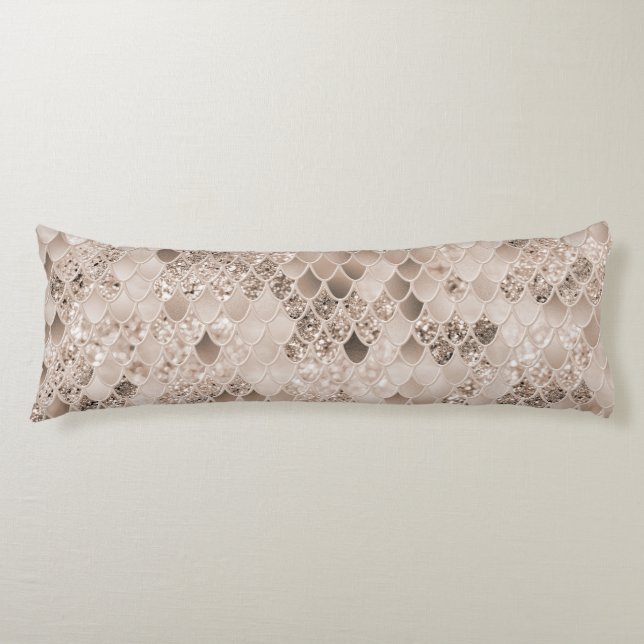 Soft Beige Brown Mermaid Scales Glam 1 Body Pillow (Front)