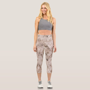 Soft Beige Brown Mermaid Scales Glam 1 Capri Leggings