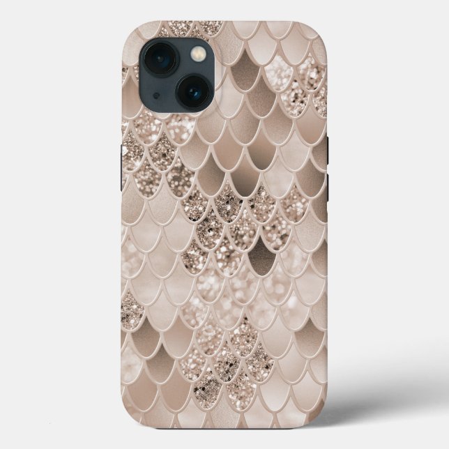 Soft Beige Brown Mermaid Scales Glam 1 Case-Mate iPhone Case (Back)