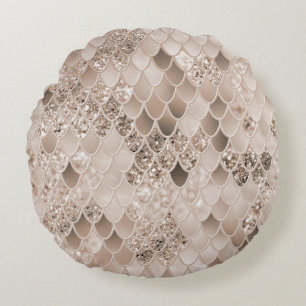 Soft Beige Brown Mermaid Scales Glam 1 Round Pillow