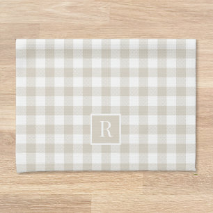 Soft Beige Buffalo Check Monogram Kitchen Towel