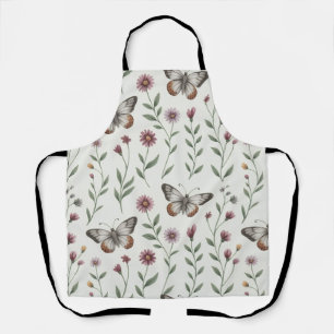 Soft Beige Butterfly & Wildflower Seamless Pattern Apron
