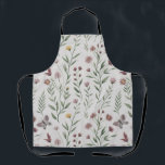 Soft Beige Butterfly & Wildflower Seamless Pattern Apron<br><div class="desc">This delicate seamless pattern features graceful butterflies surrounded by charming wildflowers and soft green foliage on a warm beige background. The butterflies appear in muted gray and earthy brown tones, each with detailed wing patterns that add elegance and movement to the design. Scattered among them are small blooms in burgundy,...</div>