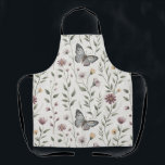 Soft Beige Butterfly & Wildflower Seamless Pattern Apron<br><div class="desc">This delicate seamless pattern features graceful butterflies surrounded by charming wildflowers and soft green foliage on a warm beige background. The butterflies appear in muted gray and earthy brown tones, each with detailed wing patterns that add elegance and movement to the design. Scattered among them are small blooms in burgundy,...</div>