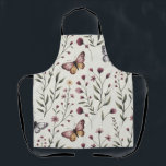Soft Beige Butterfly & Wildflower Seamless Pattern Apron<br><div class="desc">This delicate seamless pattern features graceful butterflies surrounded by charming wildflowers and soft green foliage on a warm beige background. The butterflies appear in muted gray and earthy brown tones, each with detailed wing patterns that add elegance and movement to the design. Scattered among them are small blooms in burgundy,...</div>