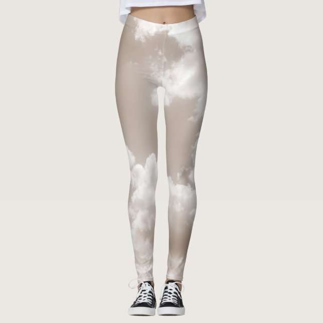 Soft Beige Clouds 5 #clouds #art  Leggings (Front)