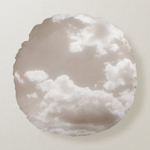 Soft Beige Clouds 5 #clouds #art Round Pillow