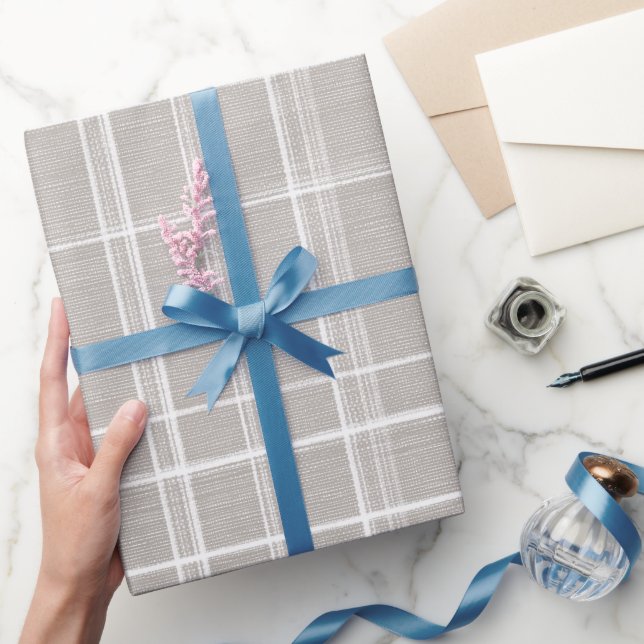 Soft Beige Cream Windowpane Linen Plaid Pattern Wrapping Paper (Gifting)