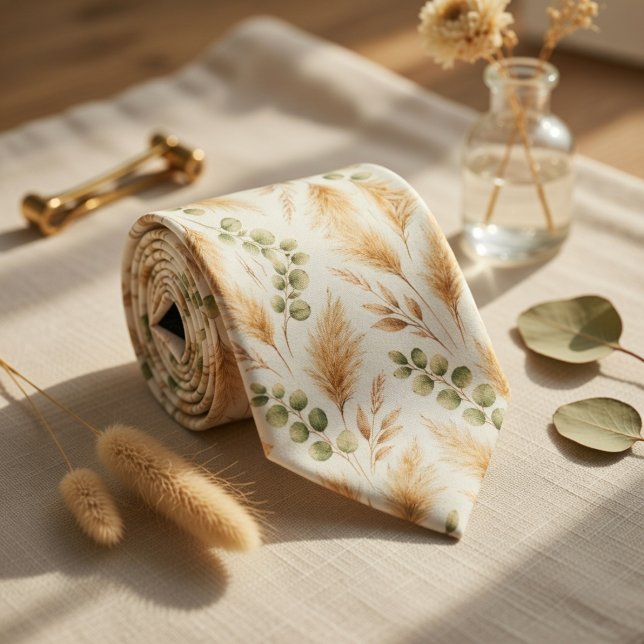 Soft Beige Delicate Ivy & Floral Motifs  Tie (Creator Uploaded)