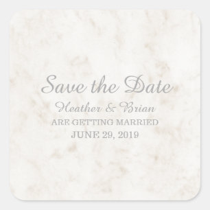 Soft Beige Elegant Marble Save the Date Square Sticker