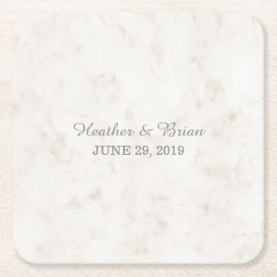 Soft Beige Elegant Marble Wedding Square Paper Coaster