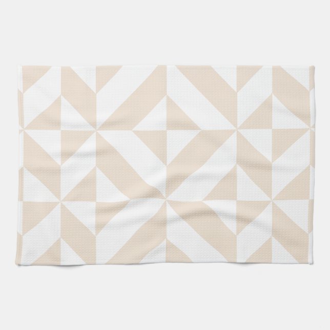 Soft Beige Geometric Deco Cube Kitchen Towel (Horizontal)