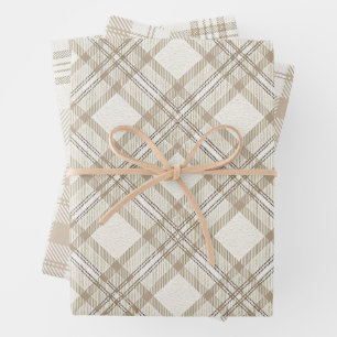 Soft Beige Gingham Christmas Wrapping Paper Sheet