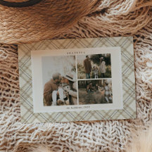 Soft Beige Gingham 'Grateful' Photo Holiday Card