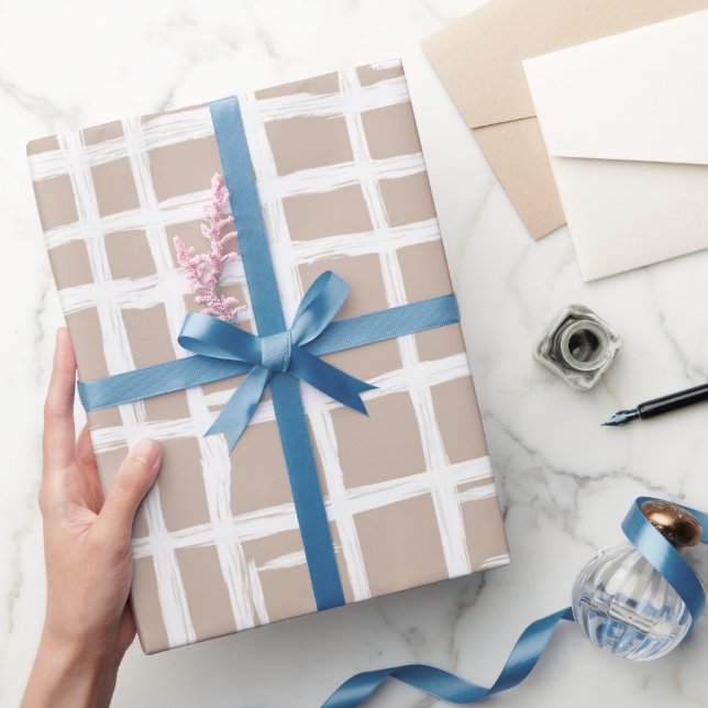 Soft Beige Grid Ivory Geometric Pattern Wrapping Paper (Gifting)