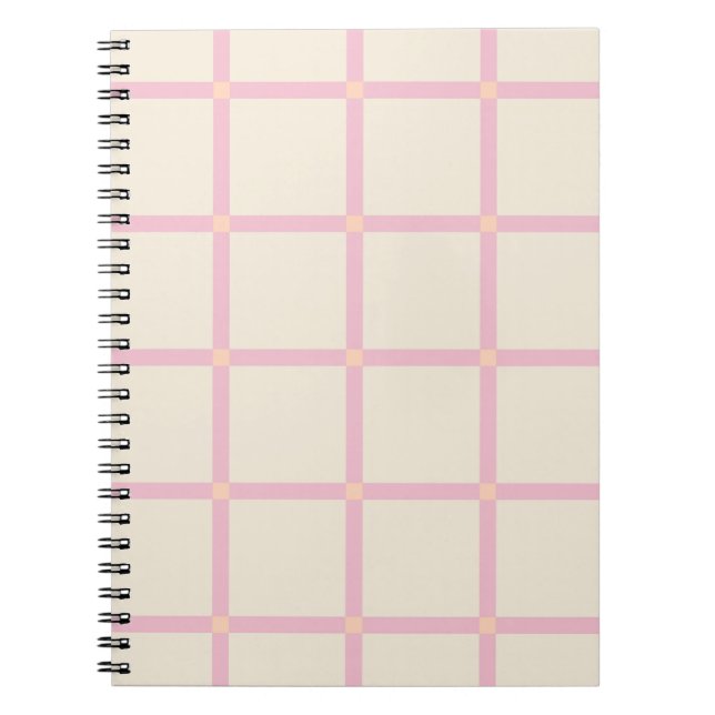 Soft Beige & Pink Grid Pattern Notebook (Front)