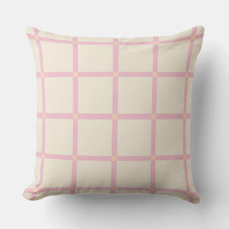 Soft Beige & Pink Grid Pattern Throw Pillow