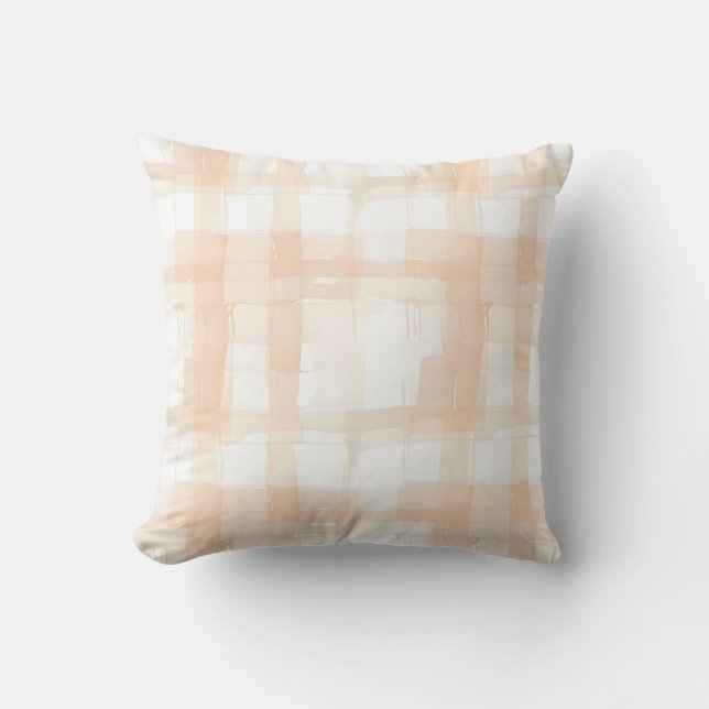 Soft Beige Watercolor Plaid Throw Pillow (Front)