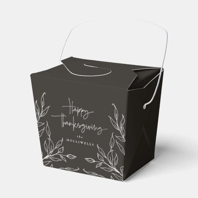 Soft Black Leaf Motif Happy Thanksgiving Favor Box (Front Side)