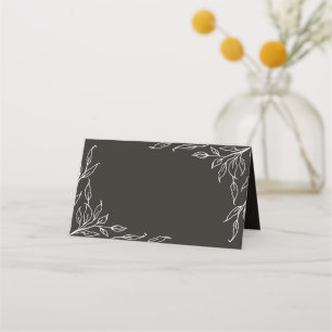 Soft Black Leaf Motif Thanksgiving Folded Place Card