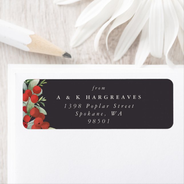 Soft Black Red Berries+Eucalyptus Holiday Address (Insitu)