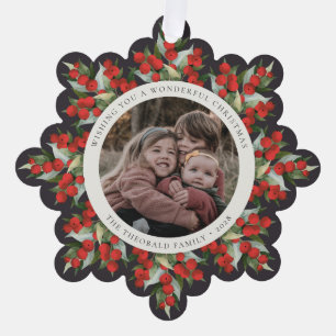 Soft Black Red Berries+Greenery Christmas Paper Ornament Card