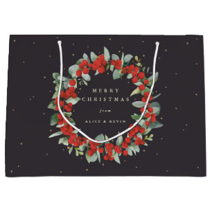 Soft Black Red Berry+Eucalyptus Christmas/Holiday Large Gift Bag