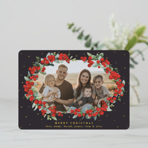 Soft Black Red Berry + Eucalyptus Christmas Photo Foil Holiday Card