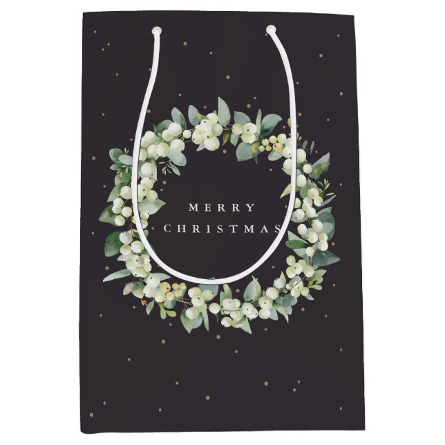 Soft Black Snowberry+Eucalyptus Christmas/Holiday Medium Gift Bag (Front)
