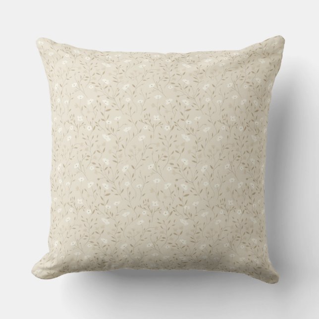 Soft Bloom Neutral Throw Pillow (Front)
