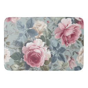 Soft Bloom Open Roses Watercolor Bath Mat