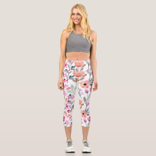 Soft Bloom Watercolor Flower Pattern Pastel  Capri Leggings