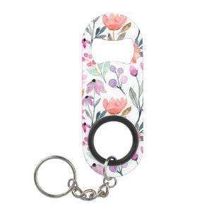 Soft Bloom Watercolor Flower Pattern Pastel Keychain Bottle Opener