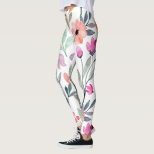 Soft Bloom Watercolor Flower Pattern Pastel  Leggings